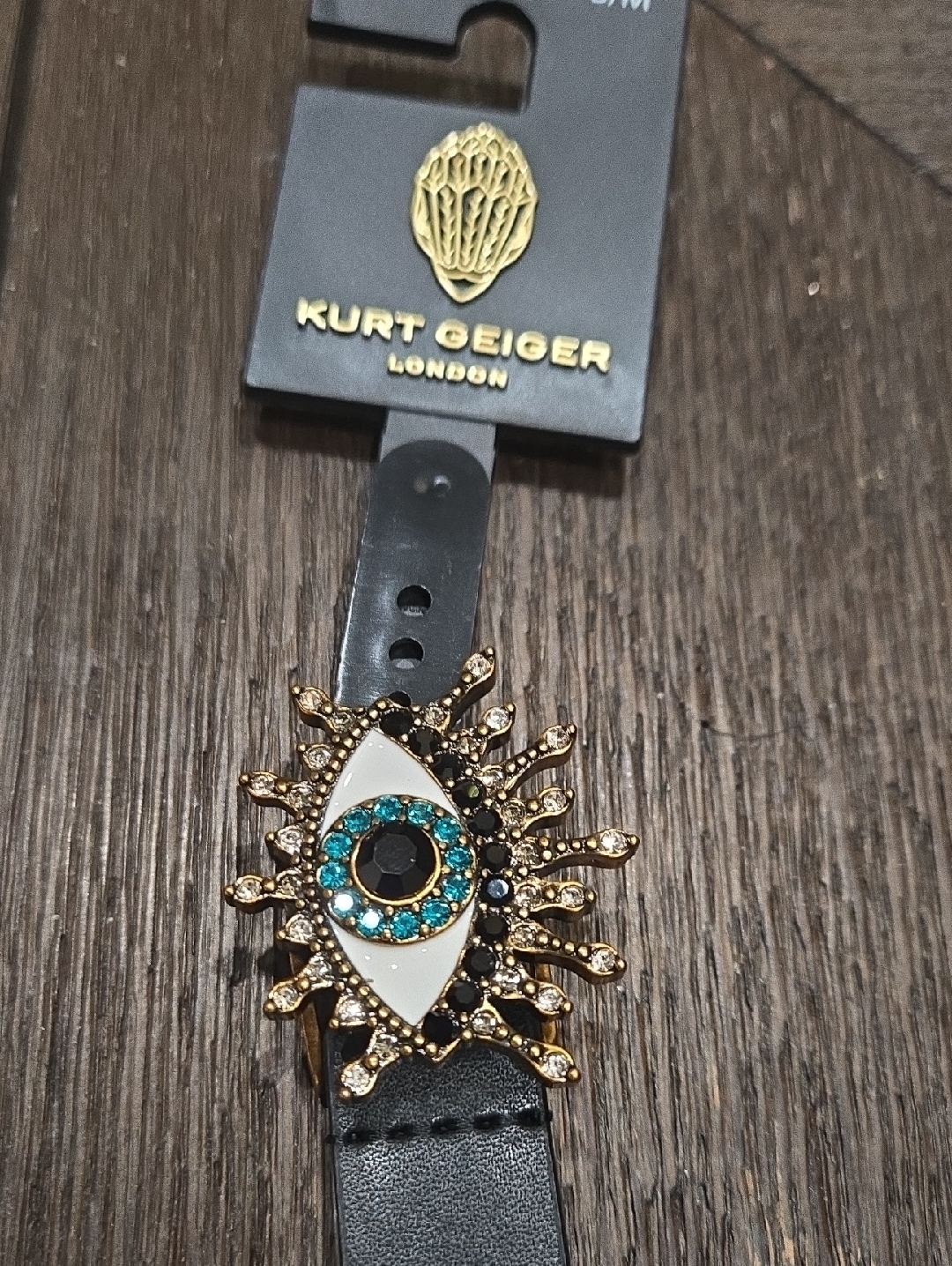 Kurt Geiger Gold Sunburst Eye Buckle With White & Teal Accents